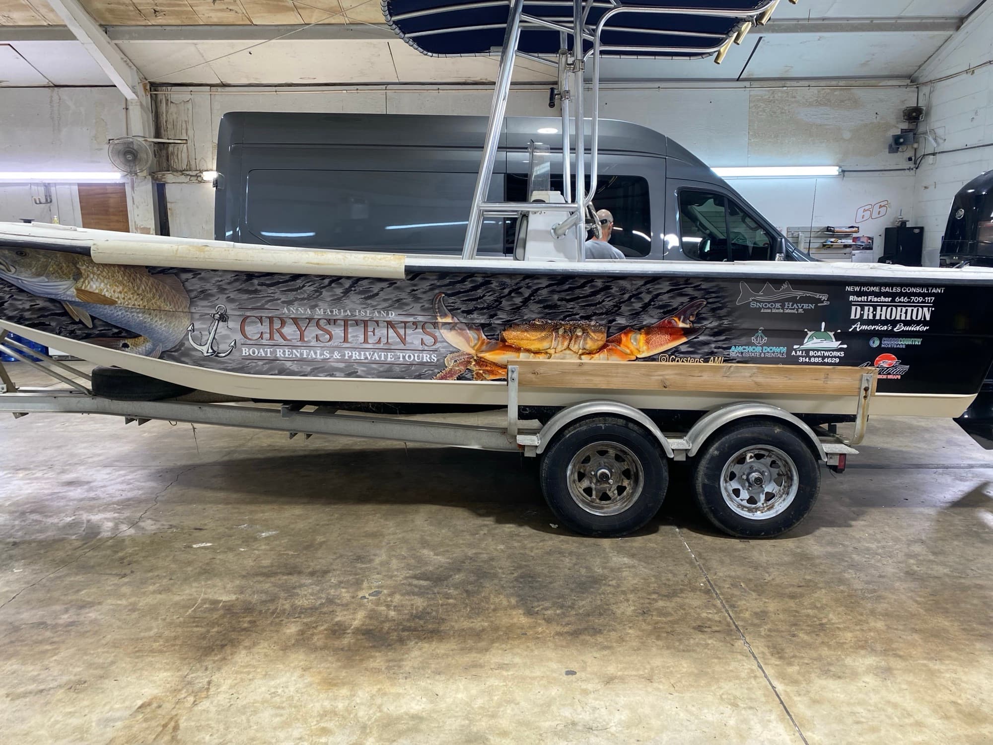 Crysten's Boat Rentals full boat wrap by Auto Trim Design