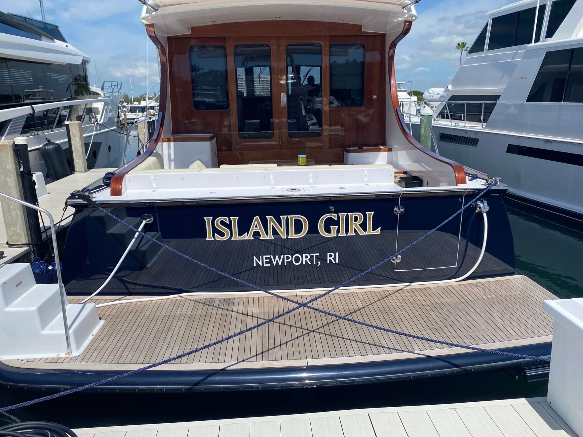 Island Girl yacht gold leaf lettering Newport RI by ATD Suncoast