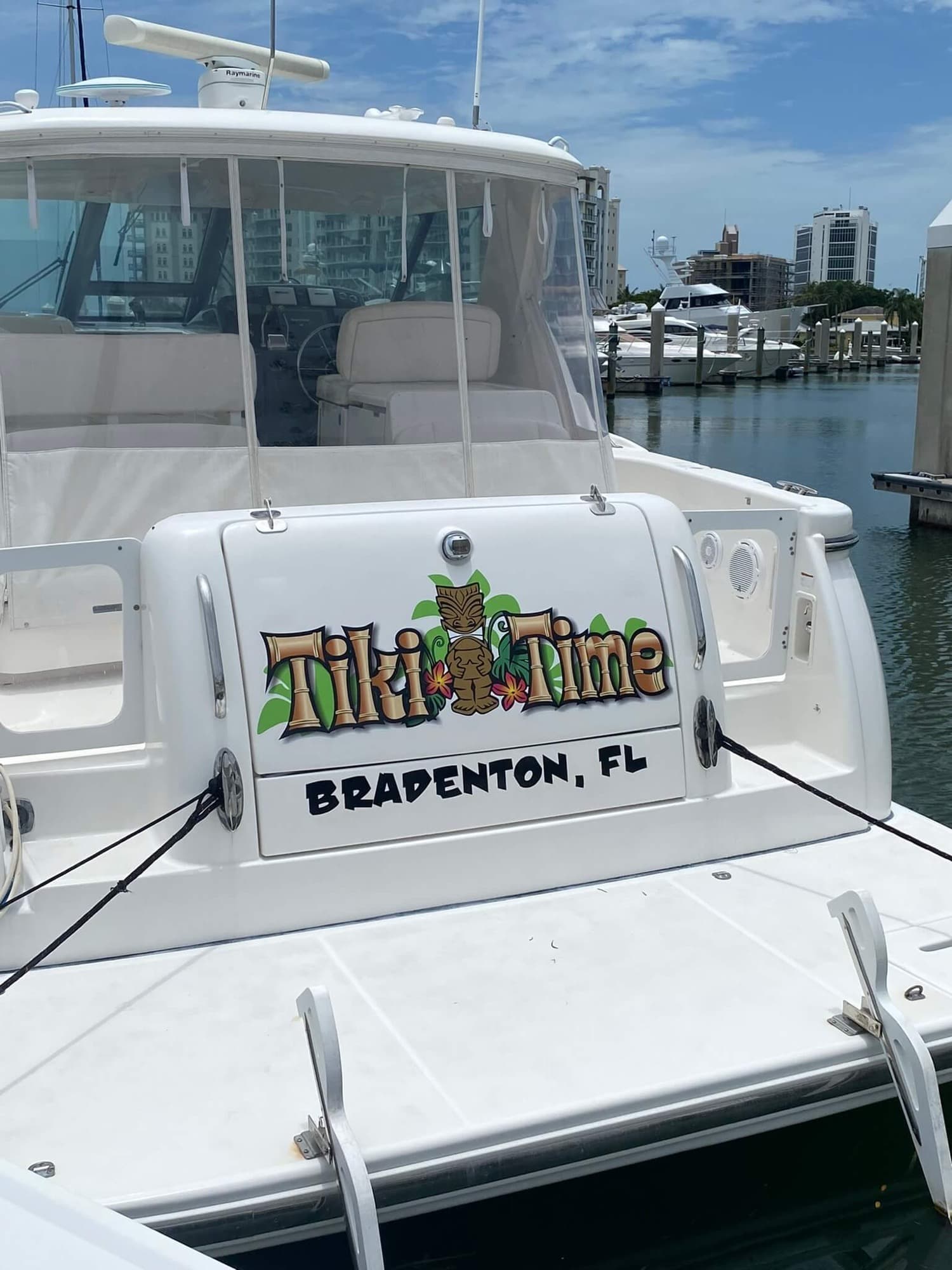 Tiki Time boat name lettering Bradenton FL by ATD Suncoast